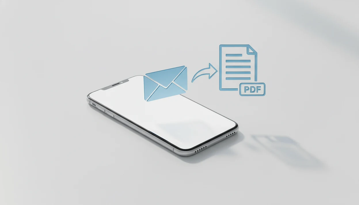 A phone shows a Word email attachment visually changing into a shareable PDF file.