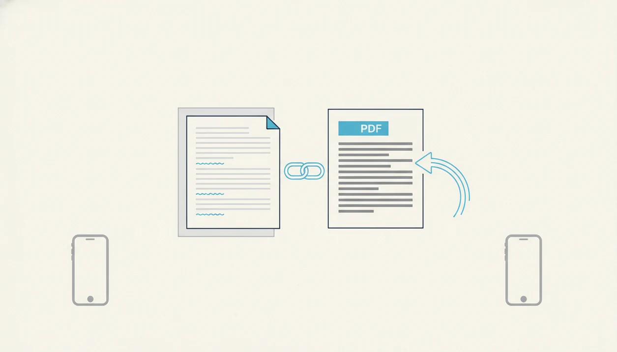 An illustration shows a Word-style document converting to a PDF while link markings stay intact.
