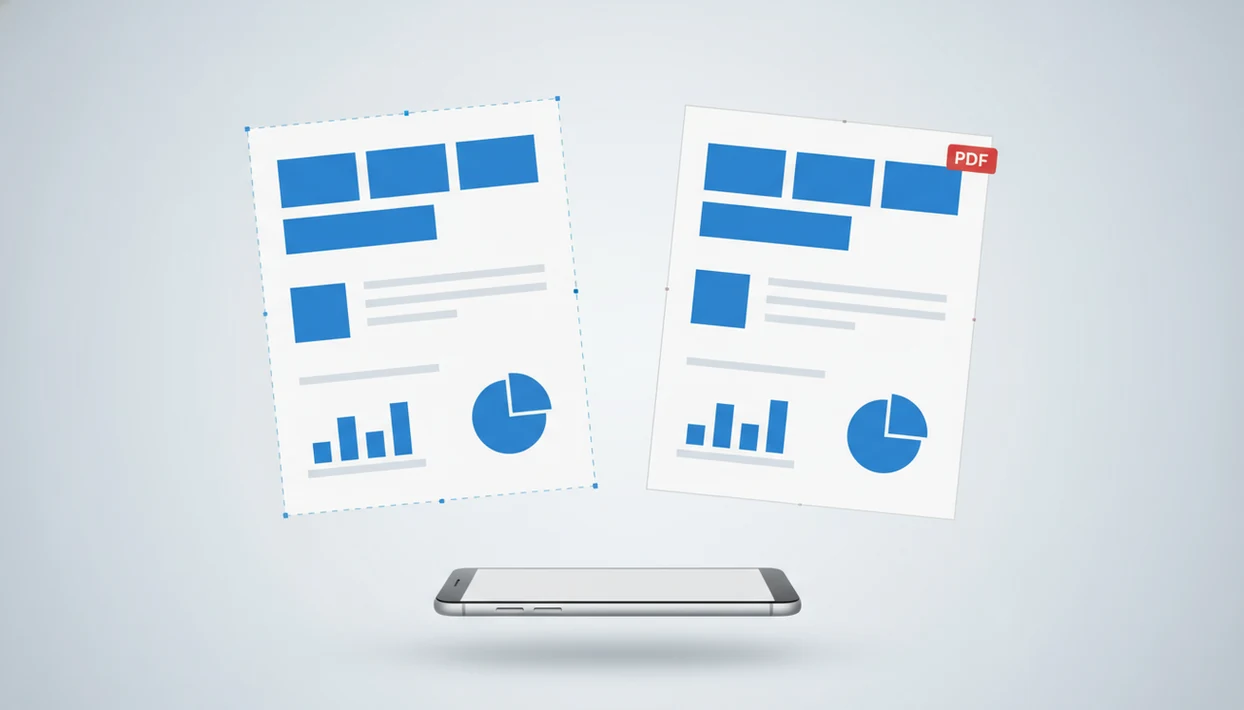 Two document pages show images and charts preserved during Word to PDF conversion on a phone.
