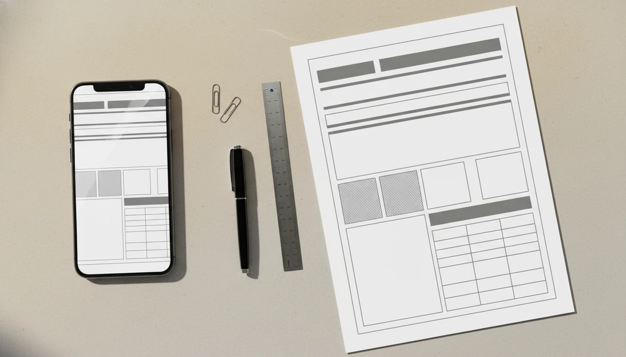 A phone and matching PDF page on a desk show aligned document formatting before sharing.